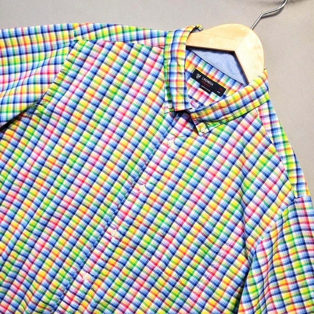 Cremieux Check Plaid Shirt Mens XL Blue Cotton Short Sleeve Button Down Resort